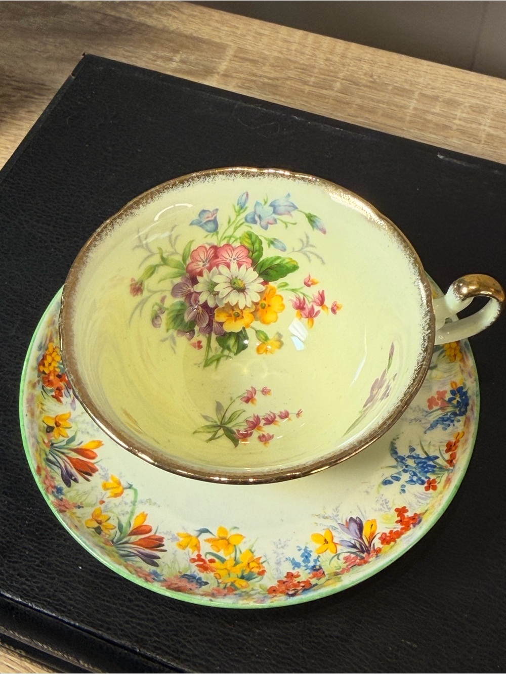 Vintage Paragon Fine Bone China teacup and saucer set hand-painted wildflower